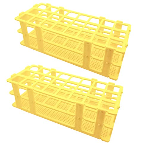 Luckkyme Plastic Test Tube Rack 2 Pack 24 Holes Lab Test Tube Rack Holder for 25mm and Below The Test Tubes, Detachable, Yellow