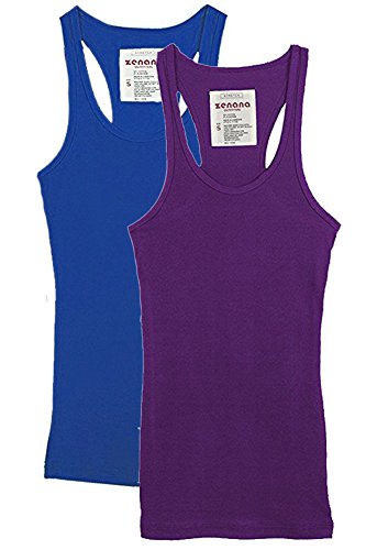 Trendyfriday Women's Ribbed Racerback Athletic Active Tank Tops 2 or 4 Packs (Small, 2 Pack - Purple, Royal)