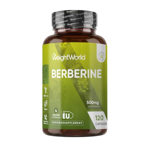Berberine capsules - 500 mg - 120 capsules voor 4 maanden voorraad - Berberis aristata-extract - Gemaakt in de Europese Unie - Vrij van magnesiumstearaat - Vegan - Van WeightWorld