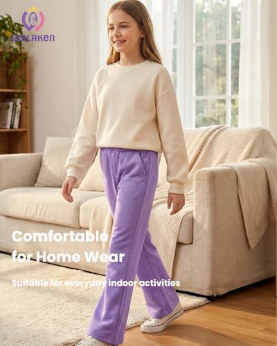 Image of WELAKEN Girls Sweatpants for Casual & Athletic - Kids Flared Pants Bell-Bottom Trousers with Pockets
