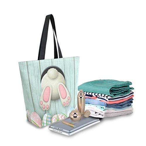 Zzkko Easter Motive Canvas Tote Grocery Bag Shoulder Casual Book Bag Large For Women Teachers, White Bunny Rabbit Cotton Bag Shopping Purse Handbag Reusable Multipurpose Use #TOP2
