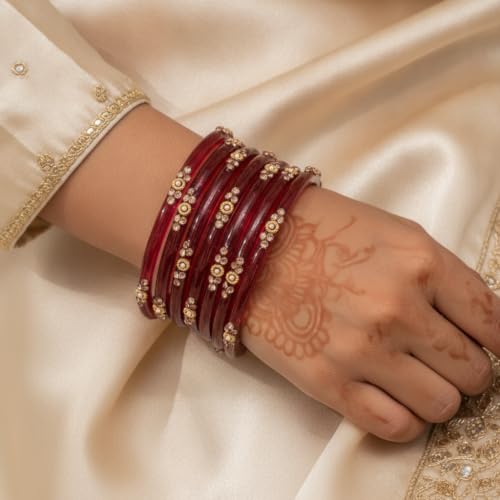 Image of SUNDRAM Women's Premium Fancy Glass Bangles for Women & Girls |with Zircon Gemstone Work & Charm| Traditional Ethnic Bangles Set of 12