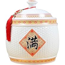 Chinese Ceramic Rice Bucket, Ceramic Rice Cylinder Ceramic Jar with Lid Grain Dispenser, Large Grain Dispenser, Food Storage Container with Lid, Sealed Rice Storage Jar for Noodles Rice Snacks