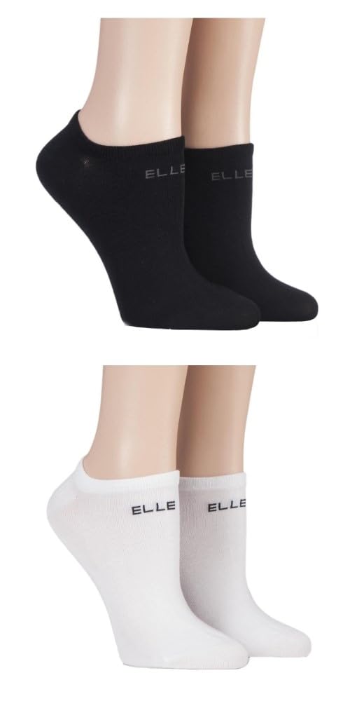 Elle Women's No Show Black/White Patterned And Plain Assorted Sock Styles Including Anklets, No Show, Trainer And Regular Bamboo Socks In A Multipack Of 4 4-8