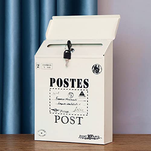 Yardwe Vintage Decor Mailbox Post Box Vintage Letter Box Wall Mount Mailbox Post Box Pastoral Locking Mailboxes Retro Postboxes With Keys Lock Drop Box Collection Boxes Mail Box #TOP2