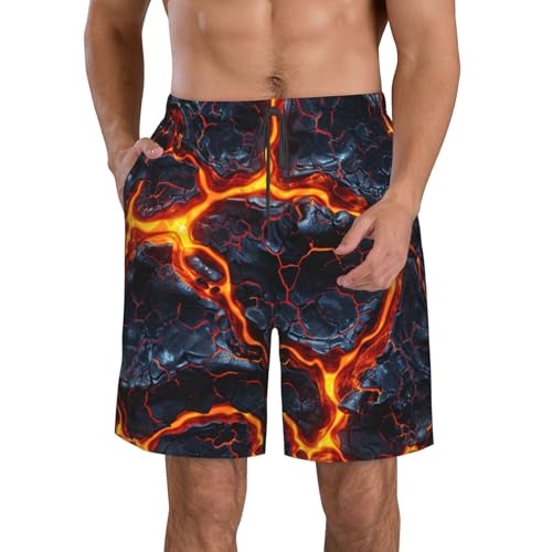 Lava Texture Abstract Cool Black and Red Men's Quick Dry Swim Trunks Surfing Beach Mesh Board Shorts