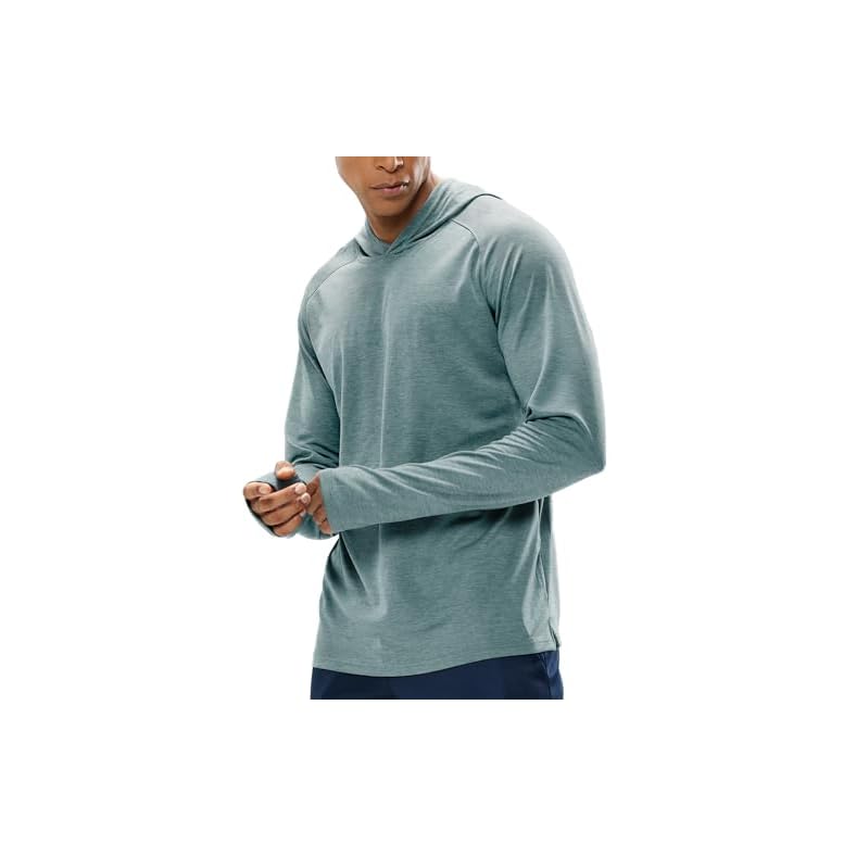 MIER Men’s UPF 50+ Sun Protection Hoodie Long Sleeve SPF Fishing Hiking Running Thumbhole Shirts Hooded Quick Dry Lightweight