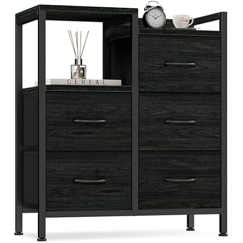 Furnulem Black Dresser for Bedroom, 5 Drawer Small Fabric Closet Dresser