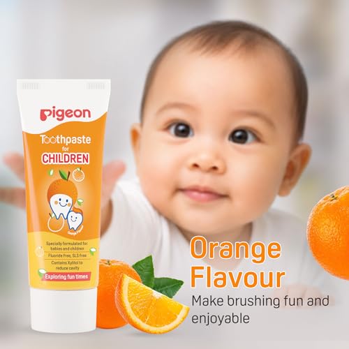 Image of Pigeon Orange Toothpaste for Babies & Kids 45 g (Pack of 2) | Fluoride & SLS Free | Colour & Paraben Free | pH-Balanced Gentle Oral Care