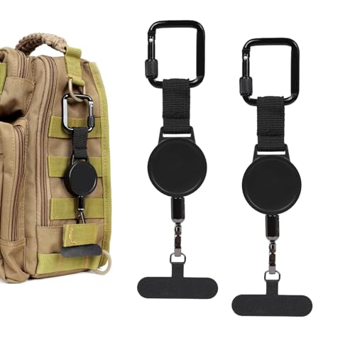 Azushwer Mobile Phone Lanyard 2 Pcs Retractable Phone Lanyard Phone Lanyar/d Anti Theft Phone Strap Anti Theft Phone Lanyar/d with Locking Carabiner for Outdoor Hiking Climbing Fishing (Black-A)