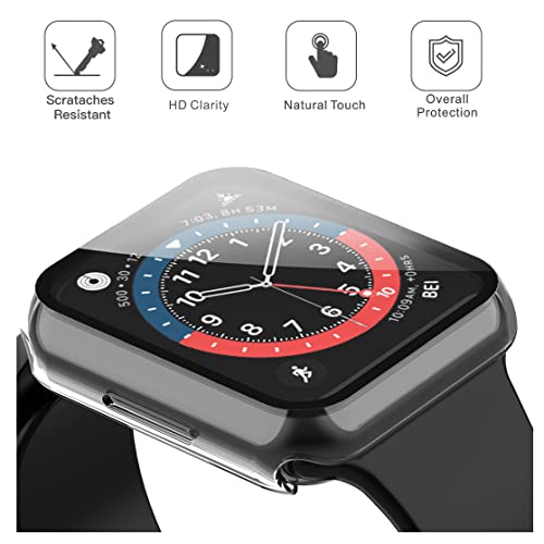 Image of Piuellia 2 Pack Transparent Hard Case with Tempered Glass Screen Protector Compatible for Apple Watch Series 7 45mm, Ultra-Thin Shockproof Overall Protective Cover for iWatch