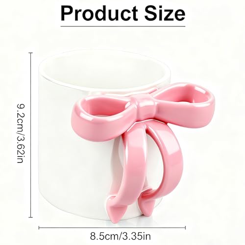 Taza de café cerámica rosa con moño 12 OZ miniatura 2