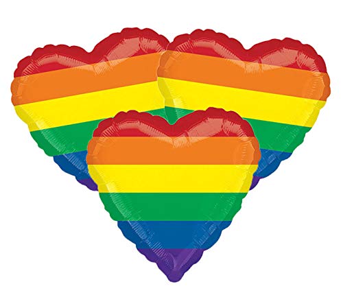 Set of 3 Pride Flag Rainbow Heart Shaped 18" Foil Party Balloons