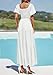 PRETTYGARDEN Womens Summer Puff Short Sleeve Maxi Dress Square Neck Smocked Tiered Ruffle A Line Long Flowy Beach Dresses (White,Large)