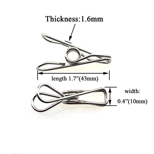 Image of HAHIYO Clothespins Chip Clips All Metal Stainless Steel No Rust Stains Strong Grip in Heavy Wind 1.7 Inches 30 Pack Small Do Not Fall Apart Open Wide for Holding Clothes Snack Bag Clamps
