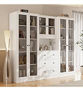 VOWNER 3PCS Bookshelf and Bookcase, 5-Tier Modern Bookshelves with 3 Large Drawer, Glass Display ...