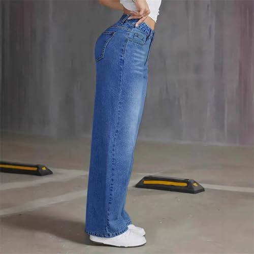Light Wash Jeans Women Mid Waisted Straight Leg Stretchy Loose Denim Pants 2025 Trendy Summer Casual Baggy Trouser4