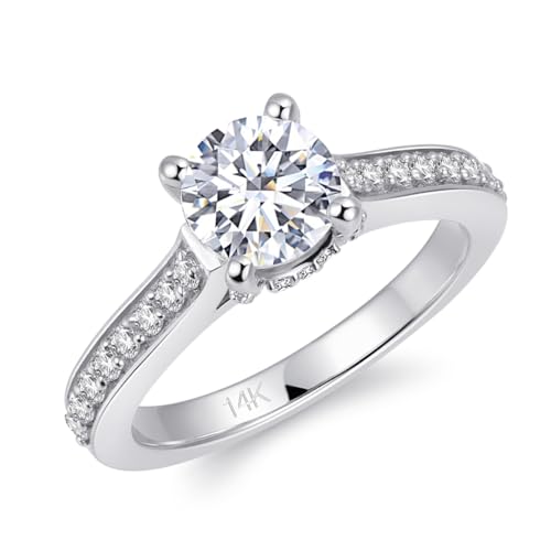 14K Gold Moissanite Rings 14k Gold Solitaire Ring 1 Carat Round Brilliant Cut Moissanite Engagement Rings