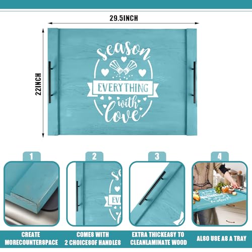 Farmhouse-Noodle-Board-Stove-Cover-with-Handles-Laminate-Wooden-Stove-Top-Covers-Handmade-Electric-Gas-Stove-Cover-Board-Wood-Rustic-Decorative-Tray-for-Kitchen-Counter-Space-BlueCute