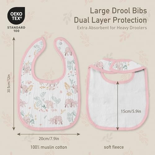 Image of Muslin Bibs for Baby Girl, Adjustable Fit for Drooling and Teething Toddler | 8Pk, 100% Cotton Surface & Multi-Layer Absorbent Core, Shrink-resistant & Fade-Proof, Gentle on Sensitive Newborn skin