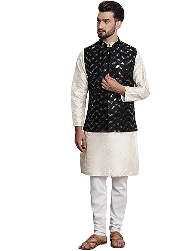 Image of SOJANYA (Since 1958 Men's Silk Blend Kurta and Pyjama with Nehru Jacket