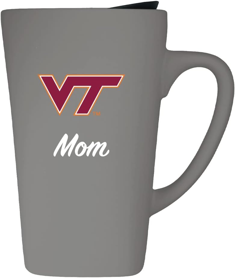 Virginia Tech Mom 16oz Soft Touch Ceramic Travel Mug with Lid - Gray