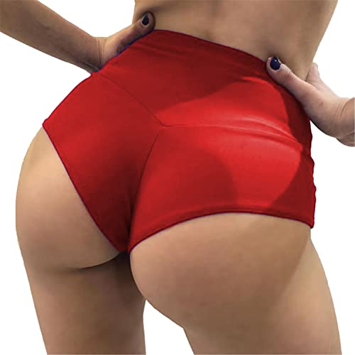JJEUWE Women's Mini Hot Yoga Booty Shorts Active Running Gym Shorts Briefs Red Large
