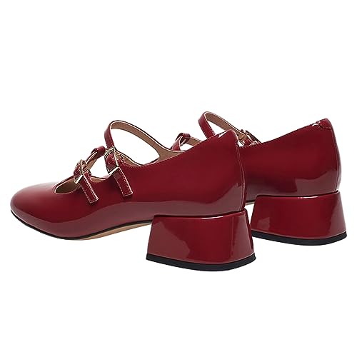 FOWT Women Round Toe T-Strap Pumps Ankle Buckle Block Low Heel Mary Janes Elegant Dates Party Wedding Dress Shoes Size 4-16 US4