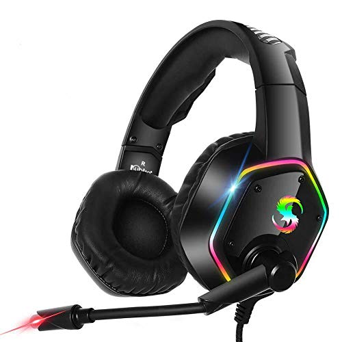 Auriculares para juegos, sonido envolvente/luz LED RGB / micrófono con cancelación de ruido, esponja suave, ergonómico de 3,5 mm con cable estéreo para PC, portátil, No nulo, negro, Tamaño libre