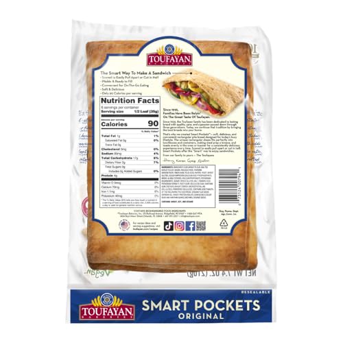 Image of Toufayan Original Smart Pockets Pita Bread | Pre-Cut & Scored Sandwich Pockets | Freeze on Arrival (3 Packs, 18 Total)