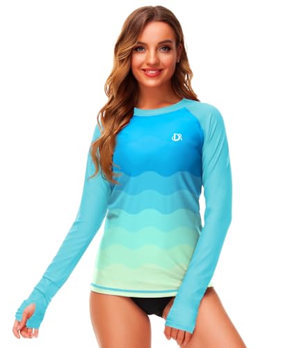 Deerose Womens Gradient Rash Guard UPF 50+ Swim Shirts Surfing Top with Thumb Hole3