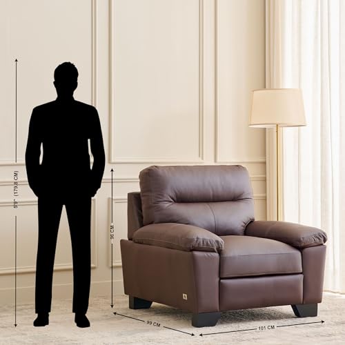 Image of Home Centre | Winchester | Half Leather|Solid Wood | 1 Seater Sofas | Brown | 1 Year Warranty