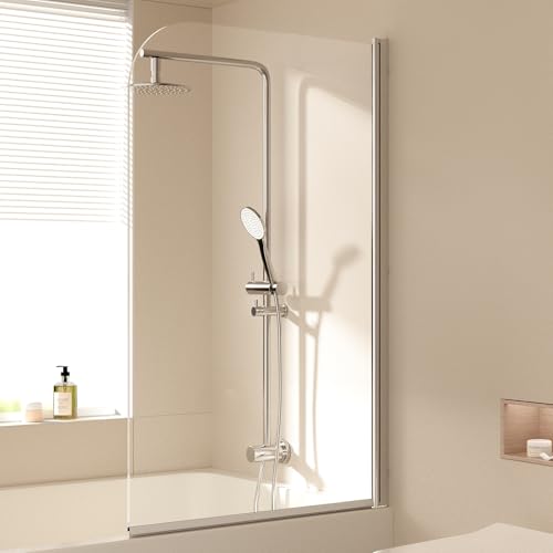 EMKE Badewanne Duschwand für Badewanne 80x140 cm, Badewannenaufsatz Faltbar Duschtrennwand für Badewanne Badewannenfaltwand 6 mm Sicherheitsglas Duschabtrennung Badewanne