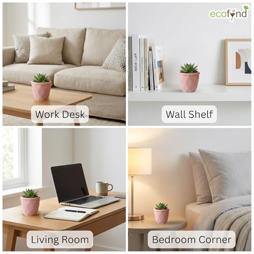 Image of ecofynd 4 Inch Ceramic Plant Pots with Drainage Hole, Modern Decorative Clay Flower Pots for Indoor Plants, Home Garden Decor for Living Room, Bedroom & Interior Spaces (CPOT043-PNK)