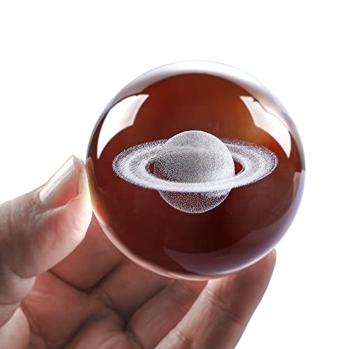 Image of ZEERSHEE 3D Glass Laser Saturn Crystal Ball with Stand 60mm Decorative Glass Ball Paperweights Space Decor for Home