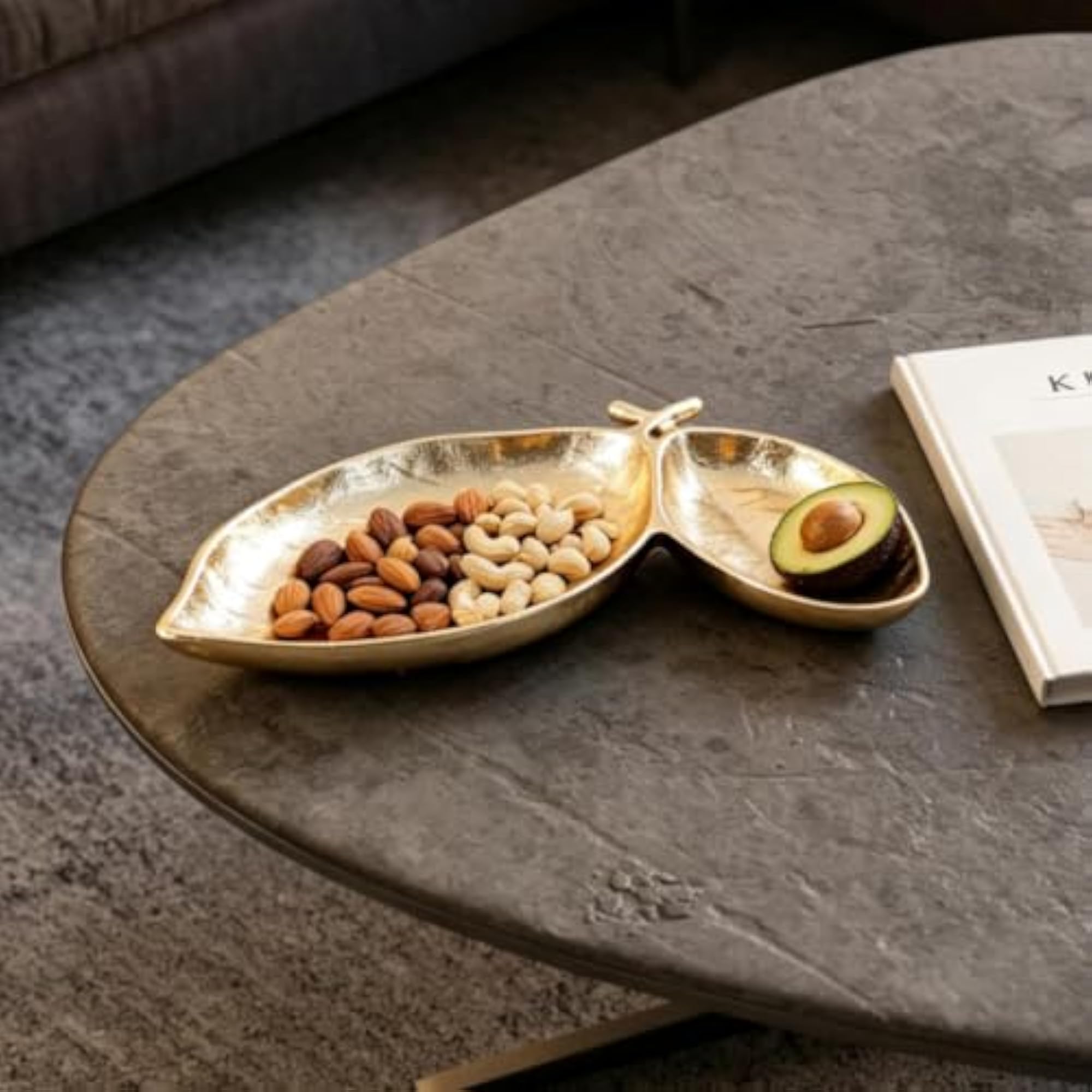 Decorative Hammered Leaf Design Tray, Sculptural