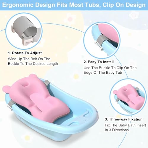 Image of Baby Bath Suspension Prevent Slip Pad, Soft Quick Dry Lightweight Baby Bath Cushion Pad, Newborn Bathtub Mat Infant Bath Supporter Nonslip Floating Bathing Tub Seat for Assisted Sitting (Pink)