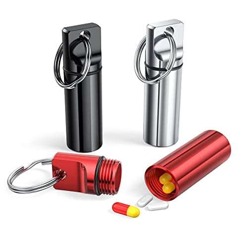 DRERIO 3 pcs Small Pill Boxes Organiser Metal Pill Boxes Travel Pocket Pill Case Round Keyring Pill Holder Waterproof Capsules Portable Pill Container for Outdoor Travel Cover