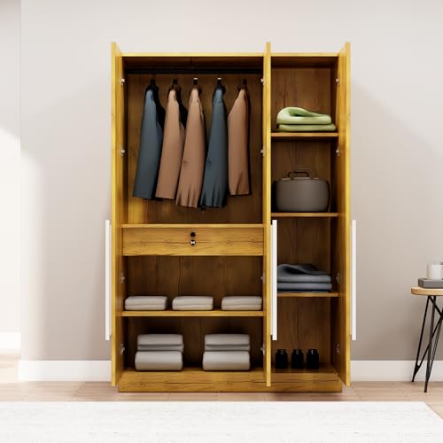 Image of Bniture 3 Door Wardrobe for Bedroom with Lockable Door & Hanging Space | Almirah for Clothes with Elevated Bottom Base | Wardrobe for Storage | 3 Years Warranty (Giant Wood, HXWB111)
