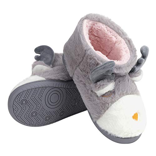 Fluffy Christmas Deer Slipper Plush Boots Ladies Indoor Outdoor Ankle Bootie Thermal Warm Shoes for Girls Women Fleece Lining Thicken Cotton Slippers Anti-Slip Sole Winter Booties Cosy Home Boots2