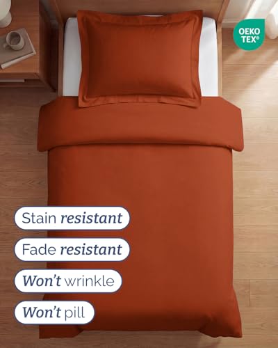 Image of Duvet Cover Twin /Twin XL Size Set - Extra Soft Twin /Twin XL Duvet Cover 68 inch x 90 inch with 1 Pillow Sham for Women, Men, Kids & Teens - Comfy, Easy-Care & Fade Free w / Zipper Closures & Ties (Terracotta)