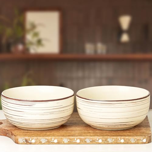 Image of The Earth Store Brown Spiral Ceramic Bowl 1500 ML, Set of 2 | Versatile Bowl for Serving, Mixing, Snacks, Dal, and More Perfect for Gifting & Daily Use
