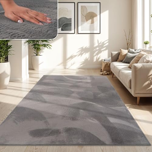 TT Home Alfombra De Pelo Largo para Salón, Lavable, Shaggy Suave, Gris Antracita, Tamaño:120x160 cm