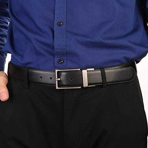 Image of beltox fine Men's Dress Belt Leather Reversible 1.25 inch Wide Rotated Buckle Gift Box