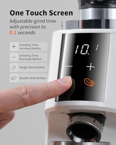 Image of SHARDOR Professional 64mm Burr Coffee Grinder with 100 Grind Settings and All-Metal Chamber, Coffee Bean Grinder with Adjustable Electronic Timer and LED Display, Anti-Static, White, 120V Only