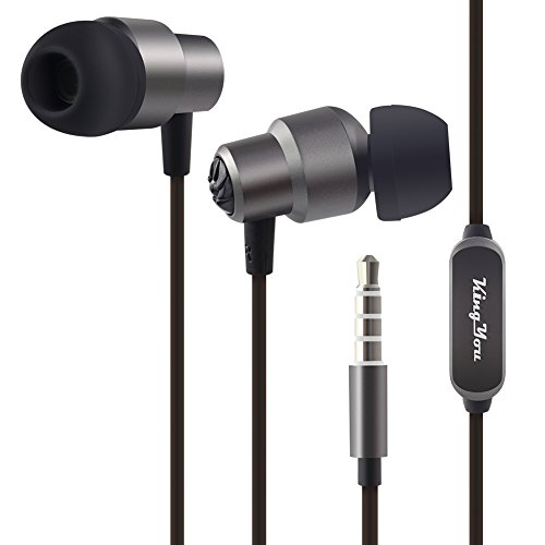 KingYou in-Ear Earbuds Earphone with Mic Premium Stereo Headphone Crystal Clear Sound Ergonomic Comfort-Fit iPhone, Android KS01(Black)