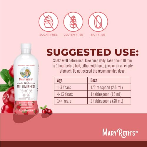 Image of MaryRuth's Liquid Nighttime Multimineral | NO Melatonin | Bedtime Routine | Magnesium Citrate | Calcium | Zinc | Vitamin D3 | Available in 4 Flavors | Vegan | Sugar Free | Gluten Free | 32 Oz