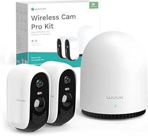 WUUK Überwachungskamera Aussen Wireless 2K, 240 Tagen Akku, 32 GB Lokalem Speicher Ohne ABO, Nachtsicht, Homebase-Unterstützung Für Bis Zu 8 Kameras, 2.4/5GHz WLAN, Kompatibel Mit Alexa & Google