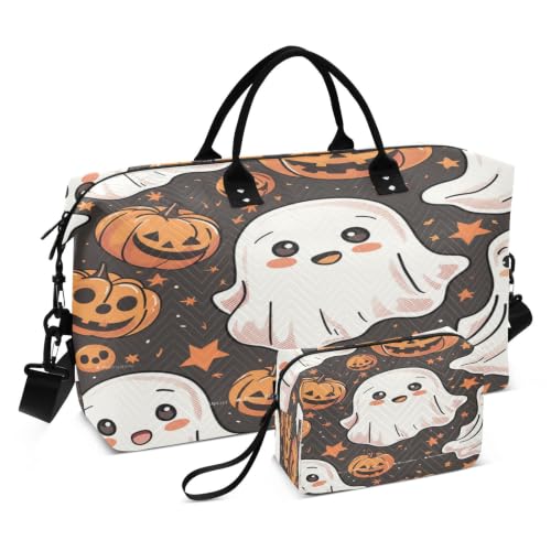 Sac de voyage citrouilles noires et sa trousse de toilette pour le week-end