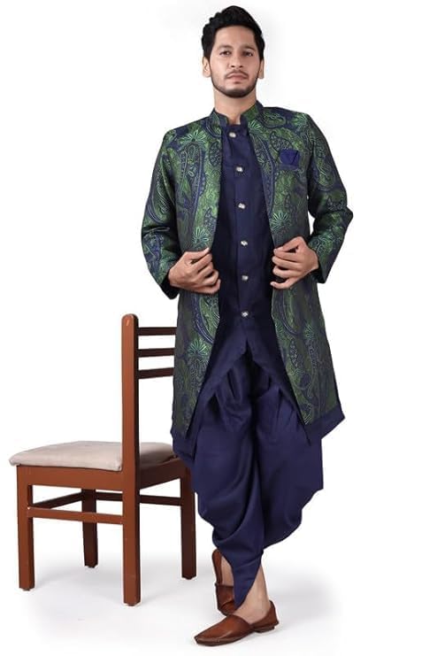 Ethzy Mahendi Jacquard Casual Regular Full Sleeve Indo Western with Dhoti Set - Traditional and Trendy-picture-31